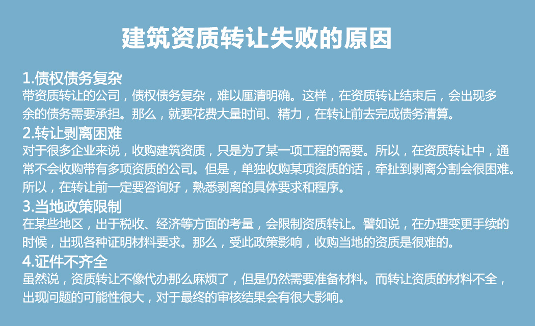 南京資質(zhì)轉(zhuǎn)讓失敗的原因