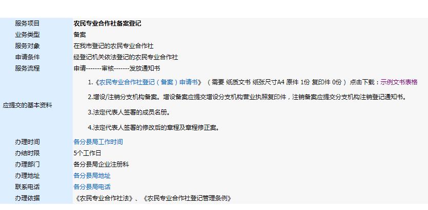 農民專業合作社備案登記