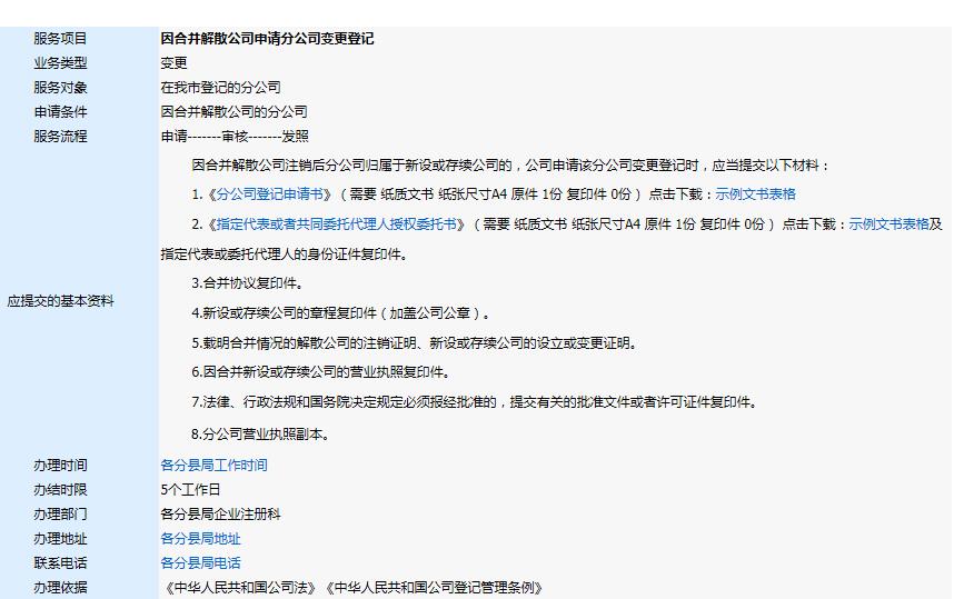 因合并解散公司申請分公司變更登記